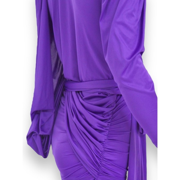 Balenciaga SS17 Purple Tie Neck Padded Shoulder Lightweight Mini Dress sz 42 - Picture 9 of 16